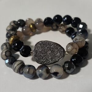 Silpada 925 Sterling Silver Ode To Geode Druzy Hematite & Agate Bracelet